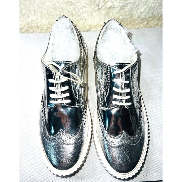 George J. Love Shoes - George J. Love Silver Platform Brogues For Women 6.5M (37)
